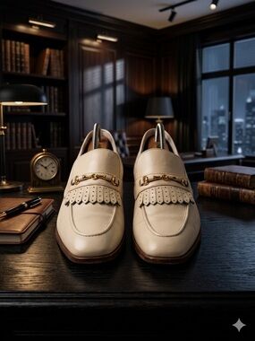 Nettleton Kiltie Horsebit Loafers Vintage Cream Leather Men's 9D USA Made